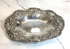 Vintage S. Kirk & Son Repousse Sterling Silver Oval Fruit Dish cd