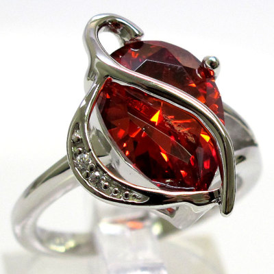 HUGE 4 CT GARNET PEAR SHAPE 925 STERLING SILVER RING SIZE 5