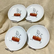 Set of 4 CRATE & BARREL CB2 fun SAMMY REINDEER stick figure appetizer plates