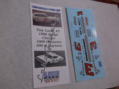 Tiny Lund #3 Mason Ave. Hardware Dodge Charger 1/24th scale decals LoboGraphix