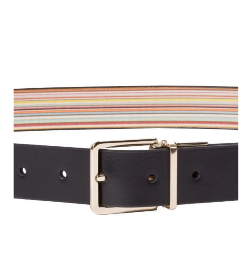 Paul Smith Hombre Negro Firma Rayas Cuero Cut-To-Fit Cinturón Reversible Kit - Imagen 4 de 4