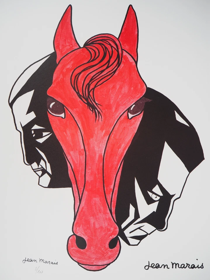 Jean MARAIS : Hommage équestre à Gabin et Ventura, Lithographie signée - Photo 2/4