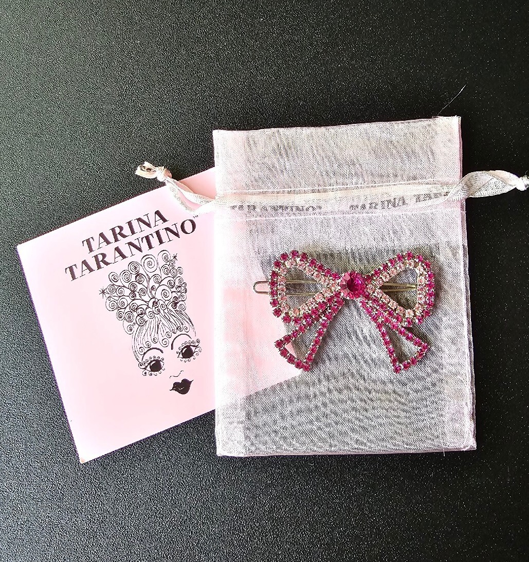 Tarina Tarantino Pink Swarovski Crystal Large Bow Barrette 