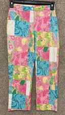 Vintage Lilly Pulitzer Patchwork Floral Stretch Crop Trouser Pants Womens Size 2