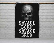 Motivational Gym Flag - Savage Born Skull Art Wall Decor for Home and Garage Gym