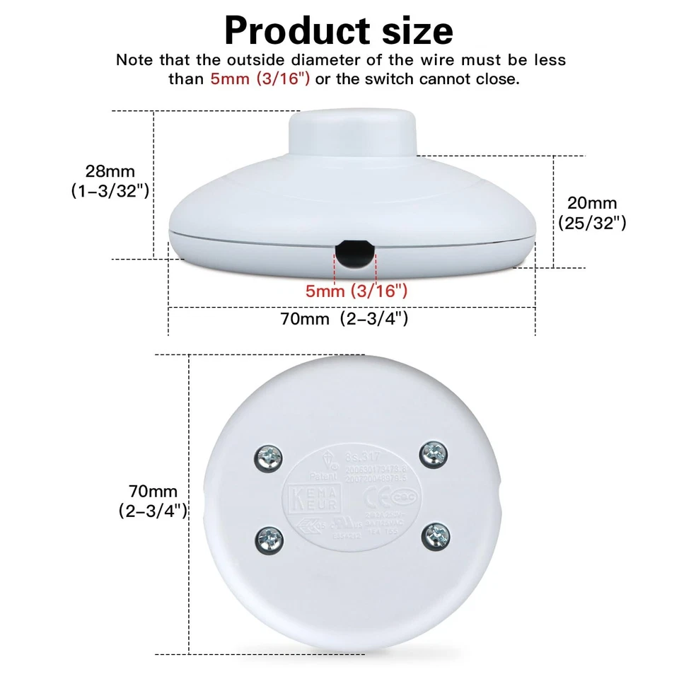 3Pk Floor Foot Switch White Foot Pedal Lamp Round Step ON Off Spring Push Button - Image 4 of 4