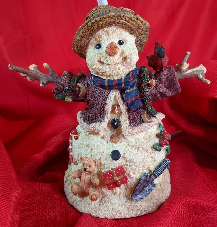 Navidad Primitivo País Feliz Muñeco de Nieve Pájaro Rojo Lámpara Resina Funciona Muy bien 15"  Foto 3 de 4