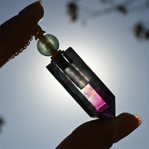 2.4" Natural fluorite carved perfume bottle crystal perfume pendant gift 1pc - Picture 10 of 13