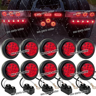 2.5 Inch Round 13 LED Red Light Truck Trailer Side Marker Clearance Kit - Qty 10