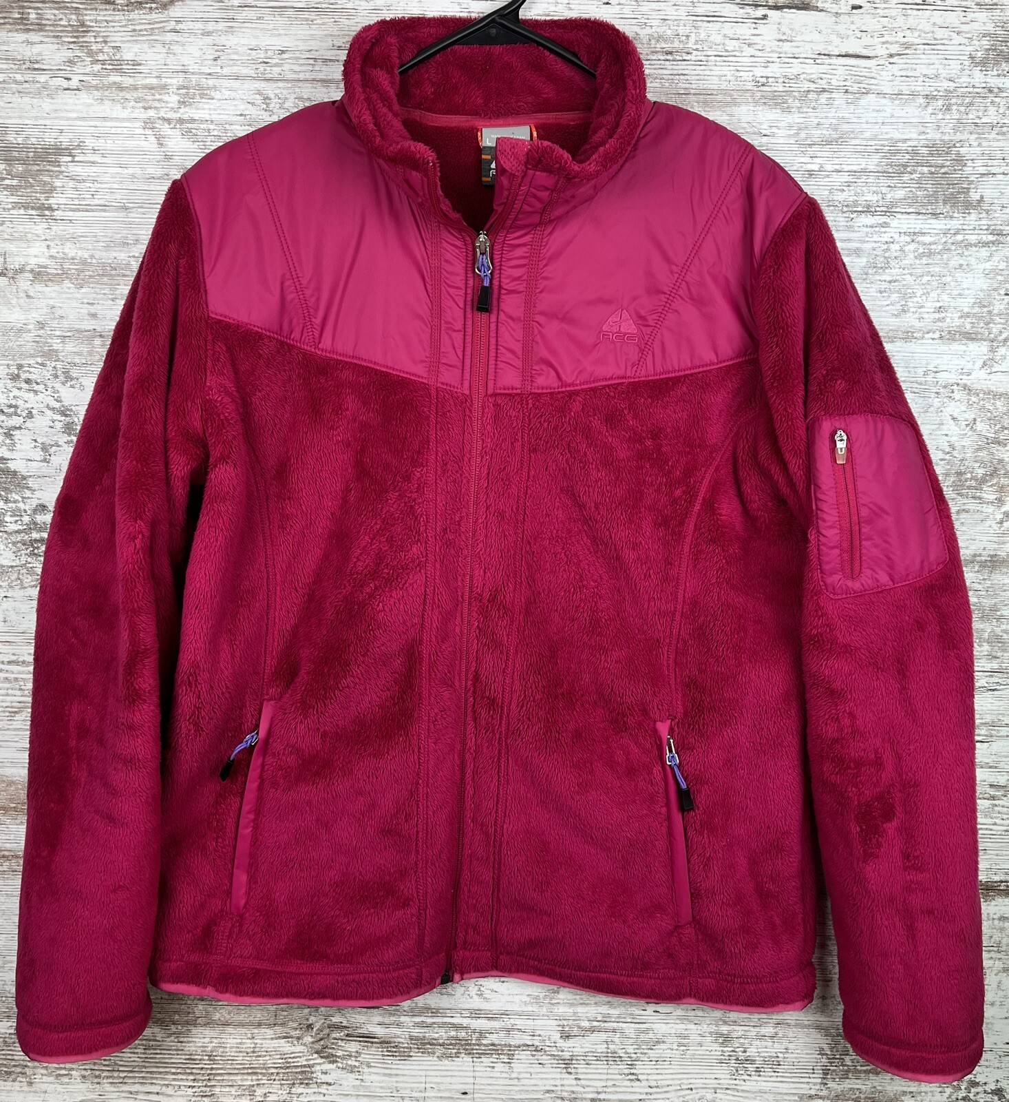 SACAI X NIKE Giacca donna Nike ACG Deep Pile taglia Large fucsia imbottita zip foderata in pile