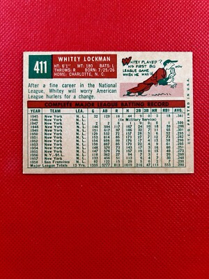 1959 Topps #411 Whitey Lockman Baltimore Orioles high-end NM B59