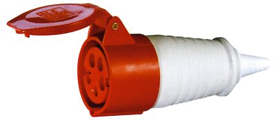 3 Phasen IN-LINE STECKDOSE 400 V ROT 32 A 5 KONTAKT HOCHSTROM MIT KLAPPKLAPPE