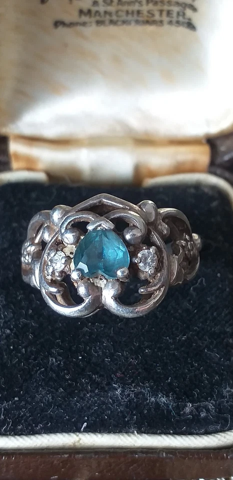 Antico anello vintage anni '50 in argento sterling fluorite misura UK L US 6 ... - Immagine 3 di 4