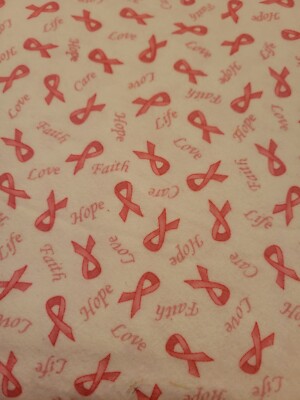 Breast Cancer Awareness Flannel Fabric Ribbons, Love Hope Care 2 yds.