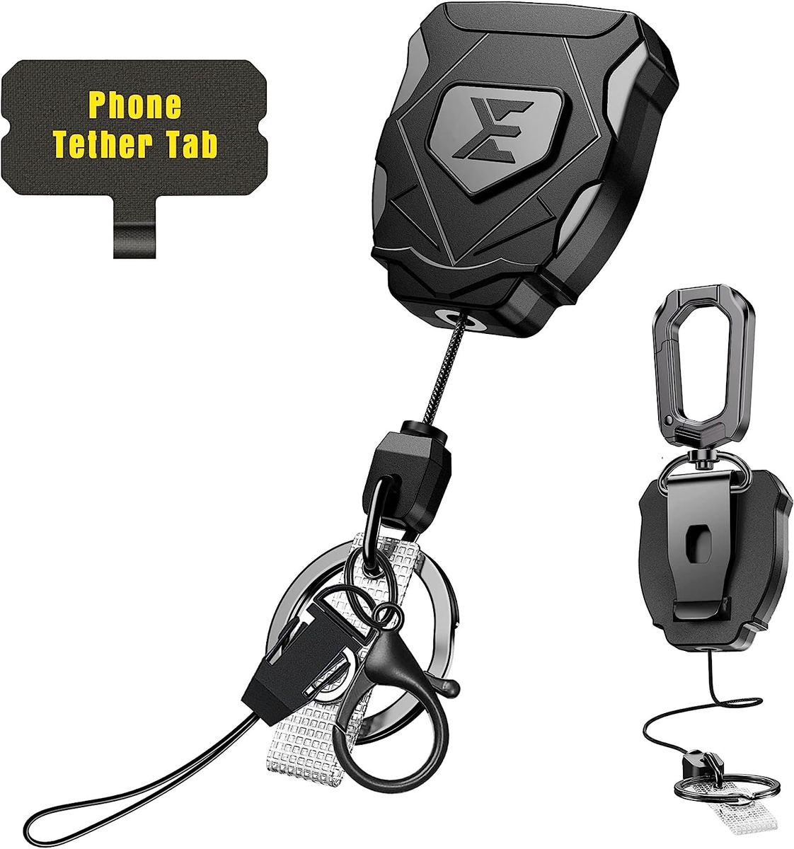 Heavy Duty Retractable Keychain with Interval Locking, Belt Clip and  Carabiner, | eBay