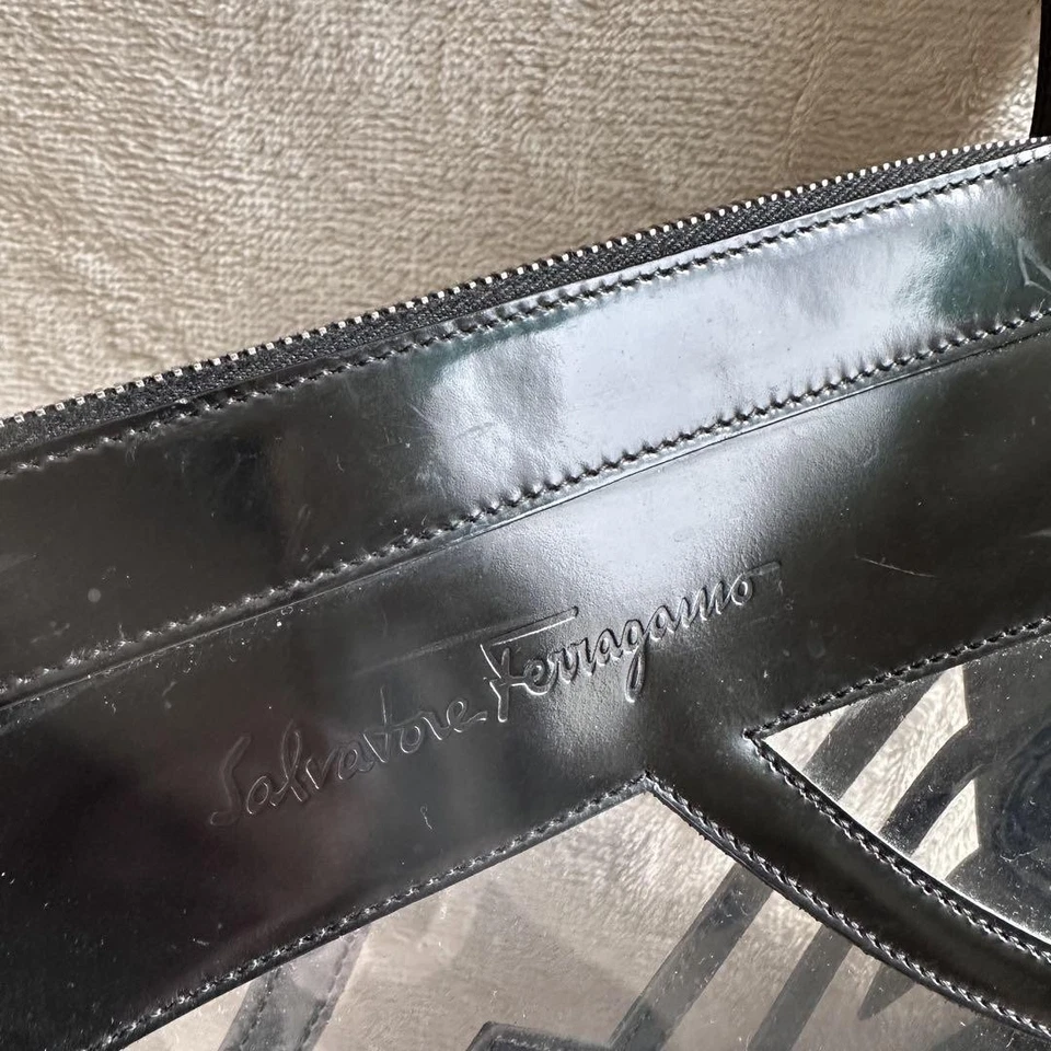Auténtico bolso de hombro Salvatore Ferragamo de cuero de nailon negro transparente para mujer 120038 Foto 4 de 4