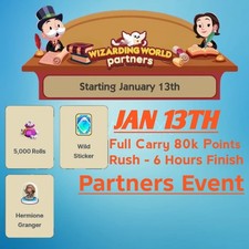 WIZARDING WORLD PARTNERS EVENT PRE-BOOKING FULL CARRY 80K POINT MONOPOLY GO MOGO
