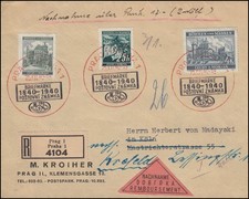 23+34+56 Freimarken auf NN-R-Brief Zweifarben-SSt PRAG Briefmarken 25.12.40