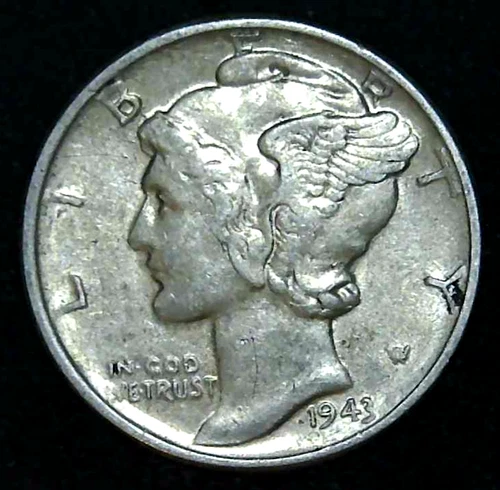 1943-P 10C Mercury Dime AU 90% Silver 26ott0302