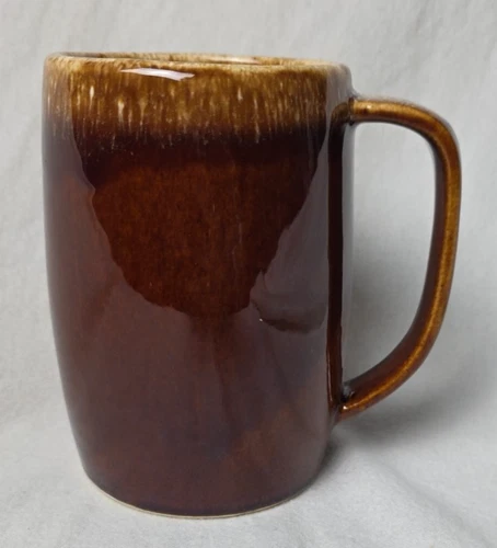 Vintage Hull Ovenproof USA Marked Mirror Brown Drip Glaze Large Mug 5" Tall