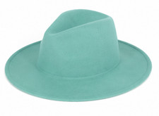 Women  s Turquoise Wide Brim Fedora Hat Felt Look Fashion Panama Style 3" Brim