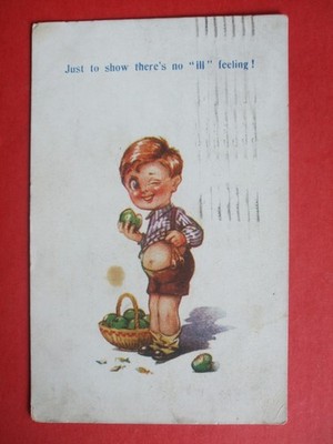 1919 BAMFORTH Comic JUNGE ISST GRÜNE ÄPFEL BAUCH ZEIGEN KEIN KRANKES GEFÜHL MAGENVERSTIMMUNG