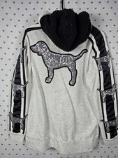 Victorias Secret Pink BLING DOG LOGO Sherpa Hoodie Pullover Sweater SMALL