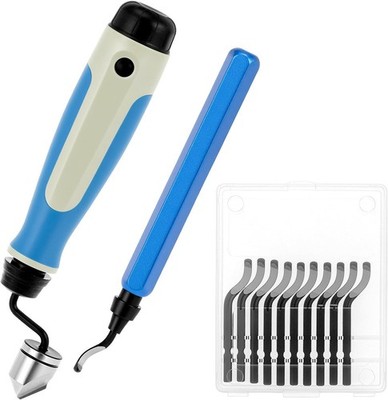 QWORK Hand Deburring Tool Kit with 10 Rotary Blades & Countersink Blade, Burr Re