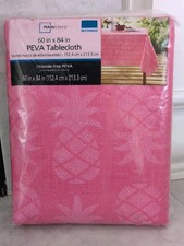 MAINSTAYS PEVA Hot Pink/Pineapple Rectangle Tablecloth -60"x84"- NEW,Sealed