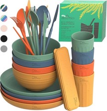 Wheat Straw Dinnerware Sets For 4 Camping Plates Cups And Bowls Set Dishwasher