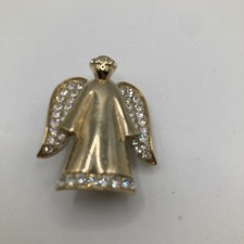 Beautiful Vintage Signed Monet Goldtone Jeweled Angel Brooch Pin