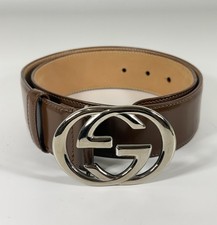 Authentic Gucci GG Leather Belt Brown with Gold Double G Buckle - Size 70 . 28