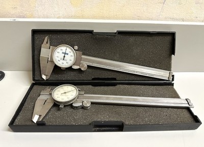 Vintage Fowler Dial Caliper White Face & an Unbranded Caliper 9  Lot of 2