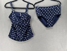Lands End Tankini Top Womens 10 Navy High Waist Tummy Control Underwire Swim Set