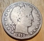 1912-D Barber Half Dollar Coin U.S. 50c 90% Silver Circulated Good Condition