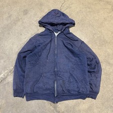 True Vintage 1960s Blue Navy Thermal Lined Zip Up Hoodie Sun Faded Thrashed XS