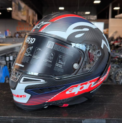 NEW Alpinestars Supertech R10 XL Team Helmet Matte Black/Carbon Red Fluo/Blue