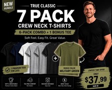    True Classic 7-Pack Crew Neck T-Shirts  Size M   Bonus M.Green Tee