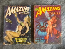 AMAZING STORIES Pulp Magazine 2pc Lot Good Girl Art 1946 July 1949 Nov Sci Fi
