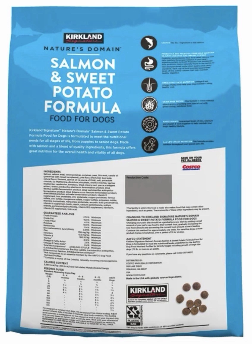 Kirkland Nature's Domain Dog Food Salmon & Sweet Potato Grain-Free 25 lbs Dry
