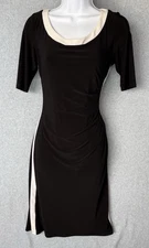 Chaps Black Beige Colorblock Ruched Dress Women’s M Short Sleeve Knee Length