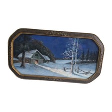 Andrew Gunderson (1888-1964) Winter Scene Landscape Pastel With Frame w/Glass