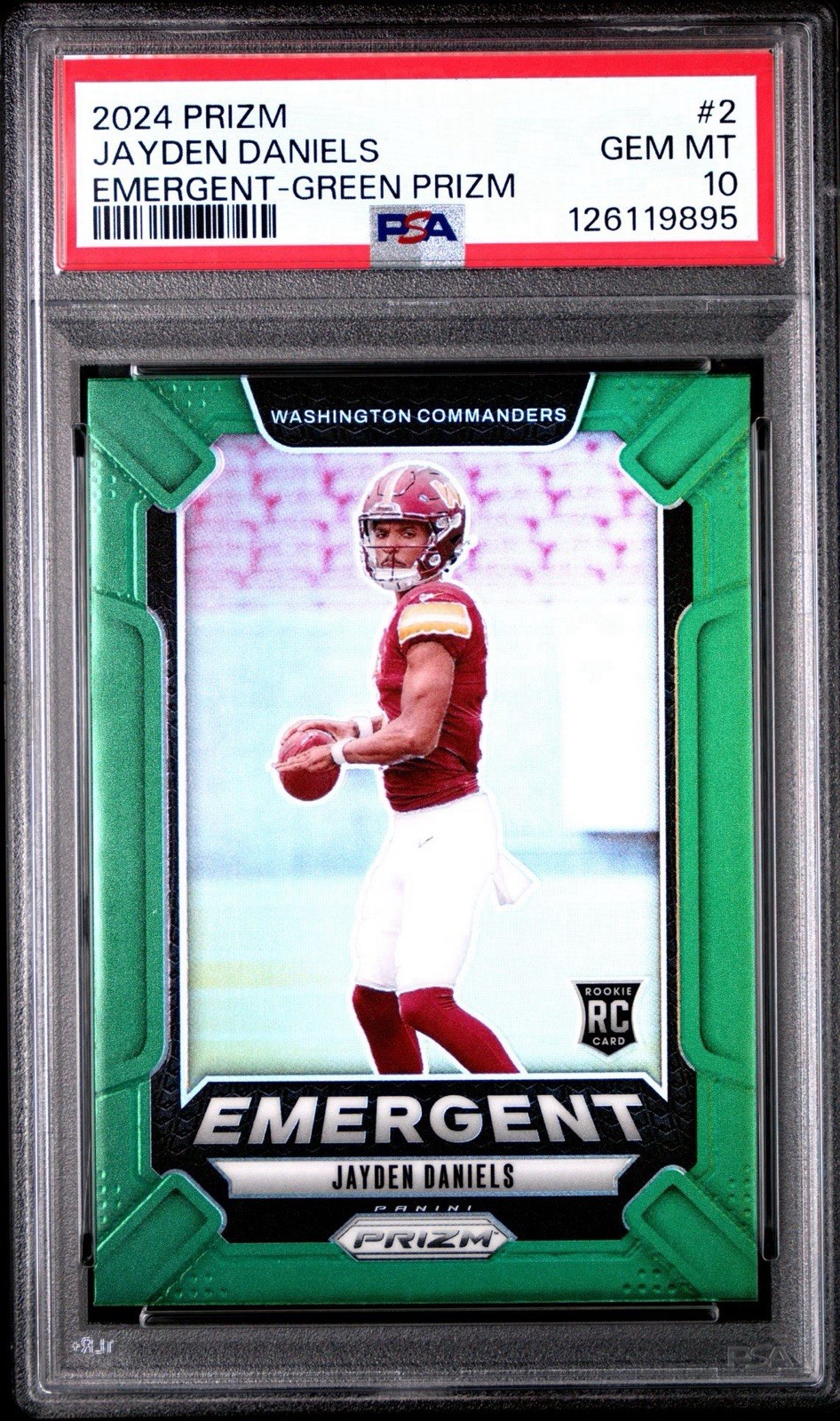 2024 Panini Prizm Jayden Daniels RC Emergent Green Prizm #2 PSA 10 Gem Mint