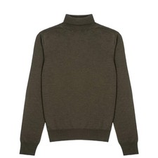 Sunspel Womens Merino Silk Roll Neck Sweater Dark Moss