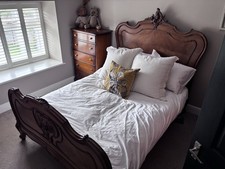 Antique 19th Century French Double Bed In Walnut With New Expanding Slat Frame