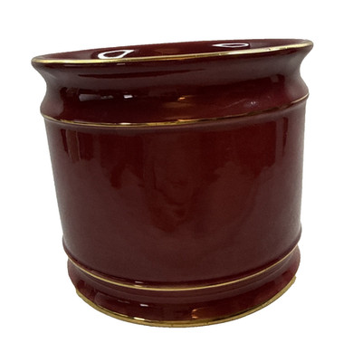 Ceramic Planter/Cachepot Burgundy w/Gold Accent Made in Portugal 4''x4.75''
