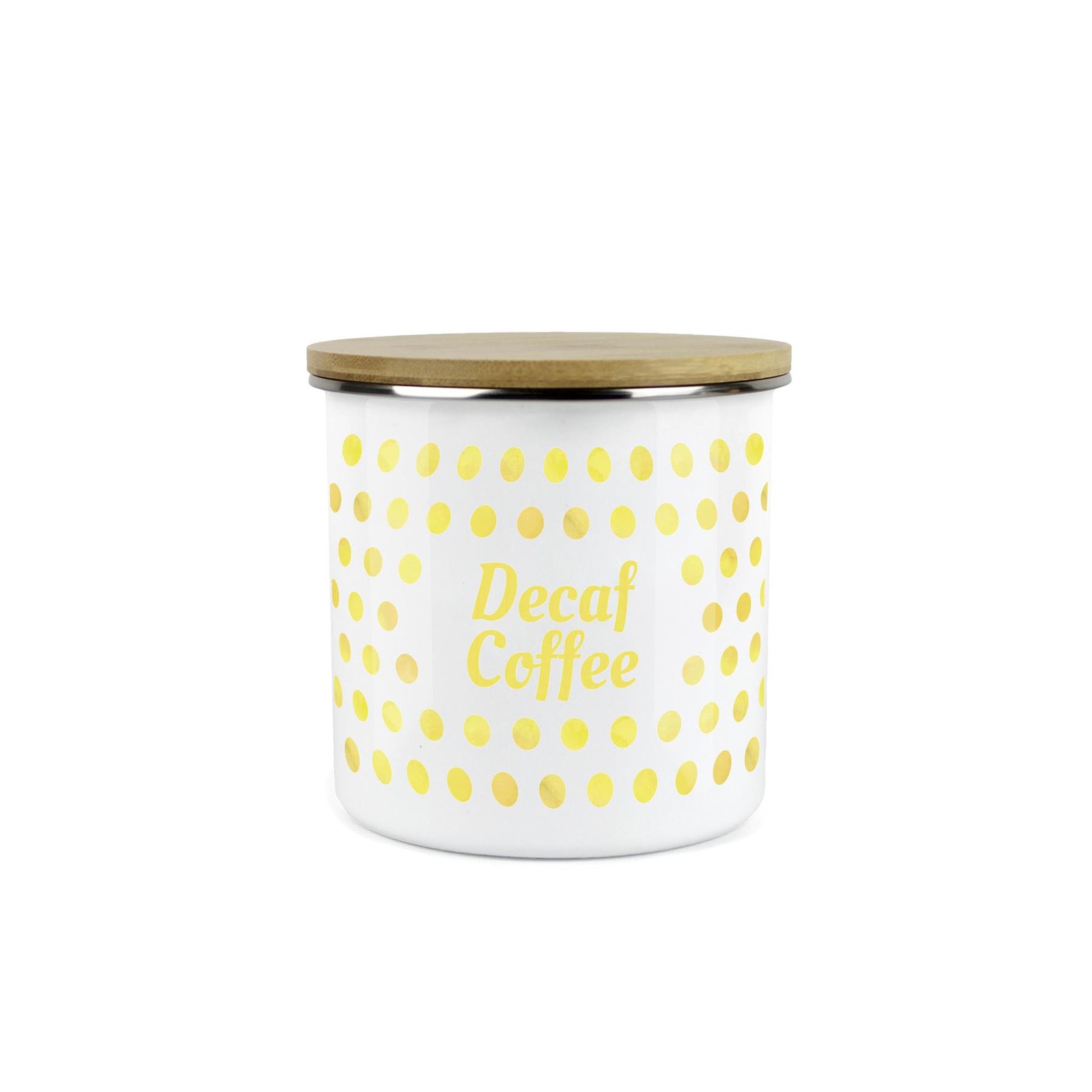 Polka Dots Decaf Coffee Canister - Yellow Spotty Medium Kitchen Storage Jar