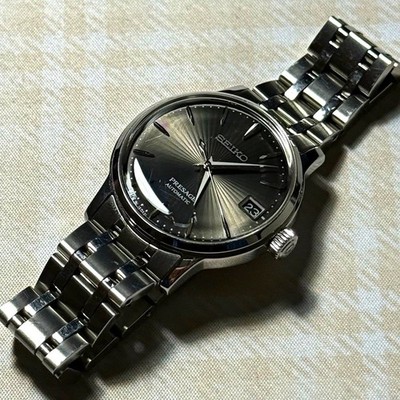 SEIKO PRESAGE 4R35-02T0 AUTOMATIC WATCH, GRAY/BLACK SUNBURST DIAL, SS BRACELET