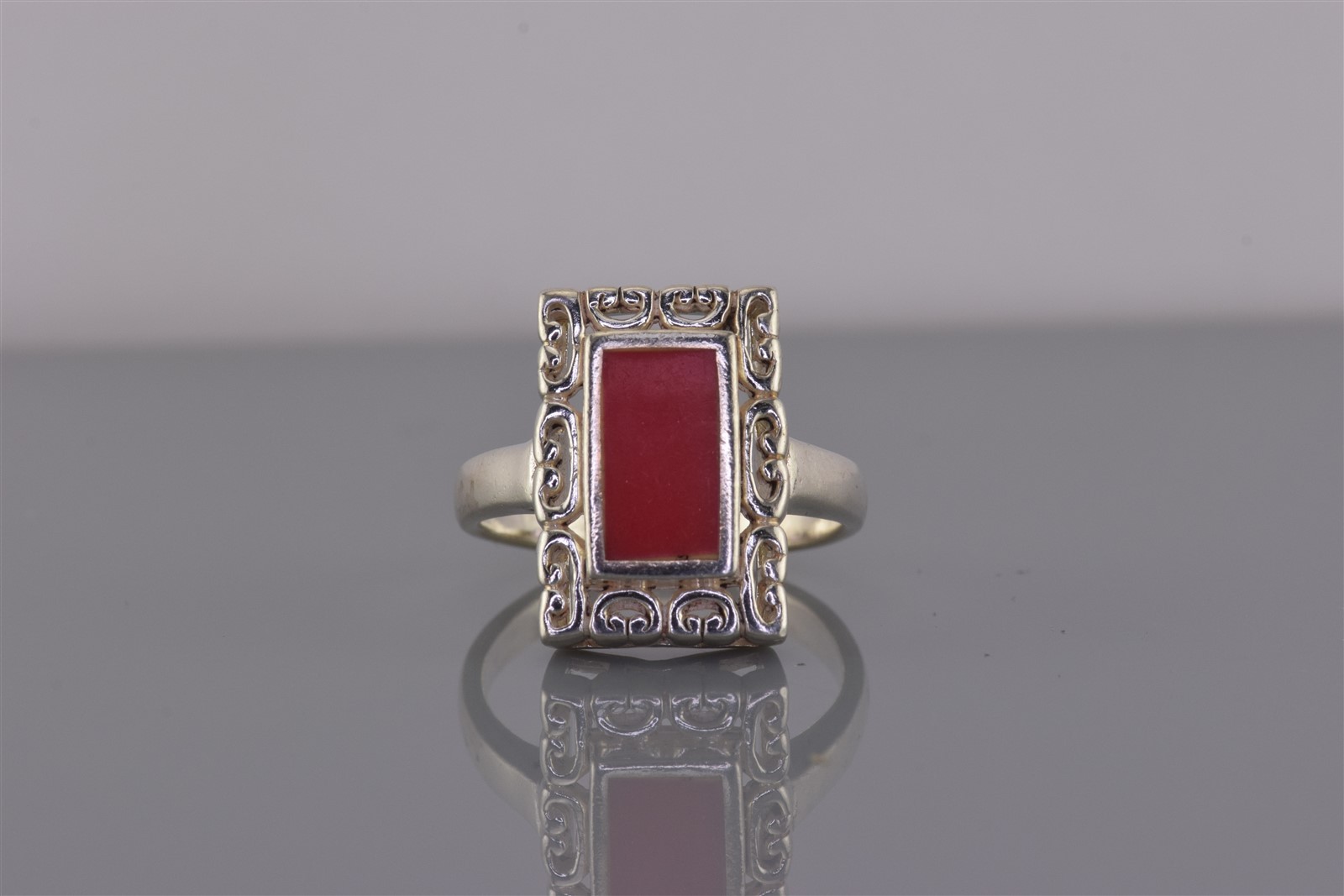 Sterling Silver Scrolled Frame Rectangle Red Cora… - image 7