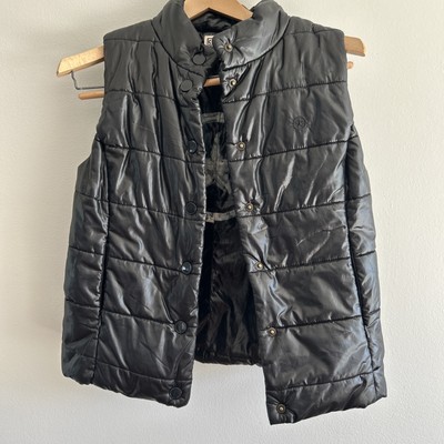 Converse Black Button Down Cropped Puffer  Vest Sz S